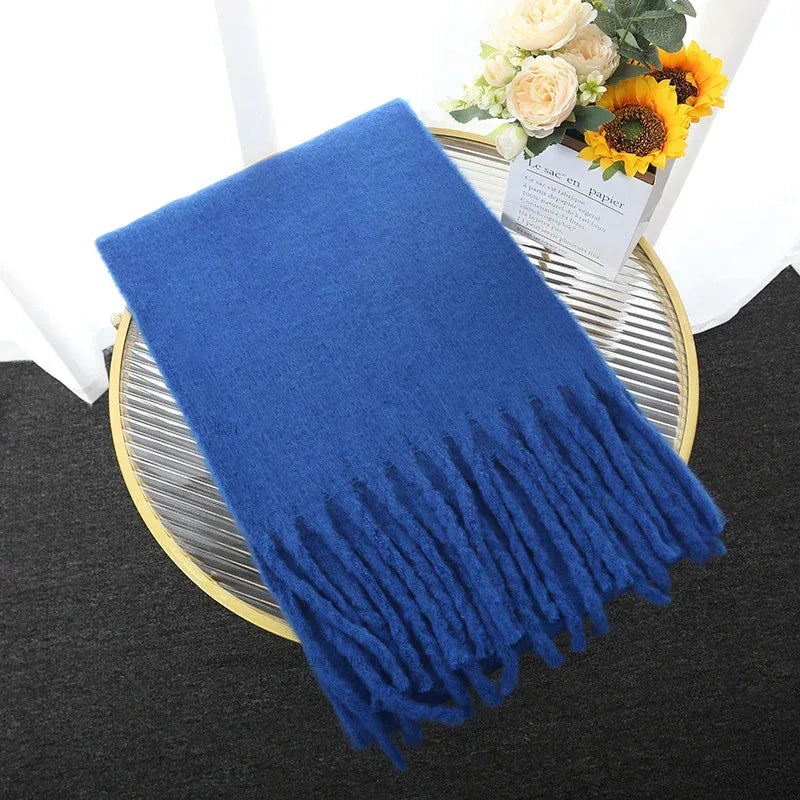 Macaron Solid Color Thick Braid Tassel Shawl - DanaFashionstore