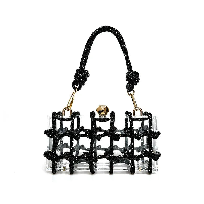 French Sweet Shiny Rhinestone Banquet Small Square Bag - DanaFashionstore