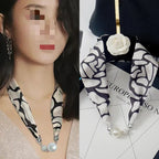 Magnetic Buckle Silk Women Scarf Pearl Necklace - DanaFashionstore