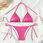 Pure Color Tied Beach Sexy Bikini Hot Spring Split Swimsuit Female Bikini - DanaFashionstore