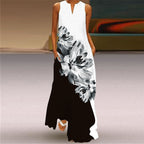 Butterfly Print Long Dress V-Neck Sleeveless