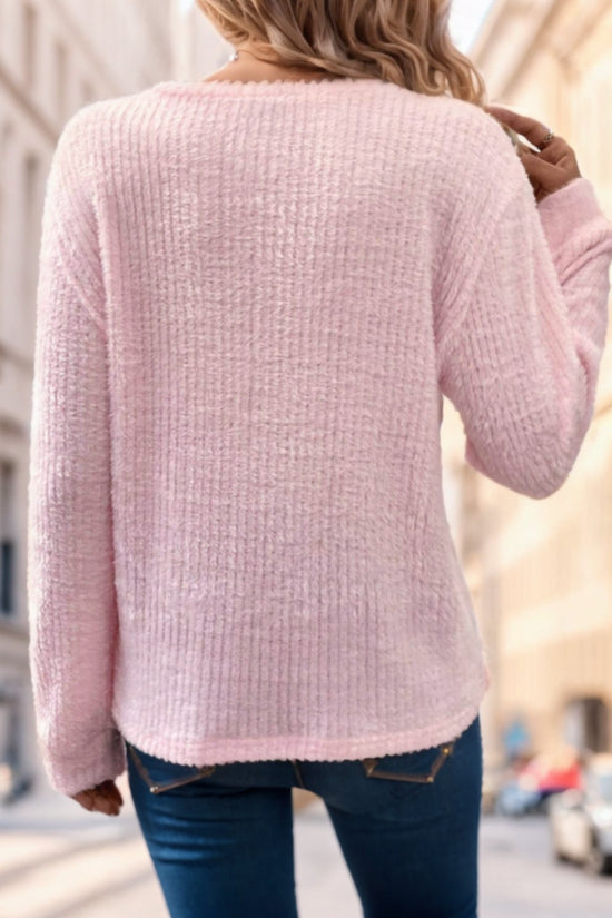 Women Plain Collar Rib Knit Casual Basic T-Shirt Blouse