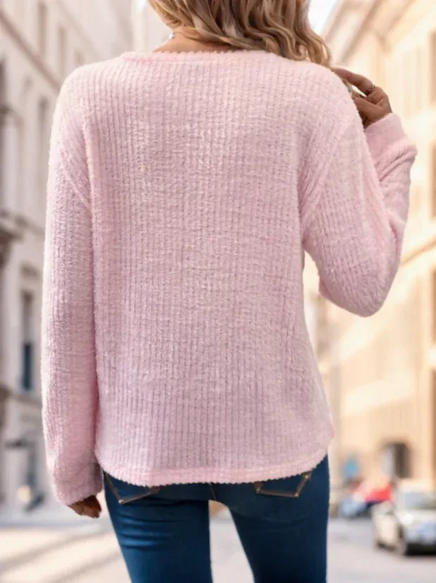 Women Plain Collar Rib Knit Casual Basic T-Shirt Blouse - DanaFashionstore