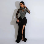 Rhinestone Pearl See-Through Dress 2026 - Waist-Tight Split Dress - DanaFashionstore