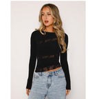 Sexy Lace Patchwork Short-Sleeve Long-Sleeve T-Shirt