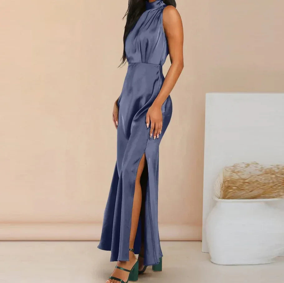 Women's Satin Stand Collar Dress 2026 - Elegant Formal Dress - DanaFashionstore