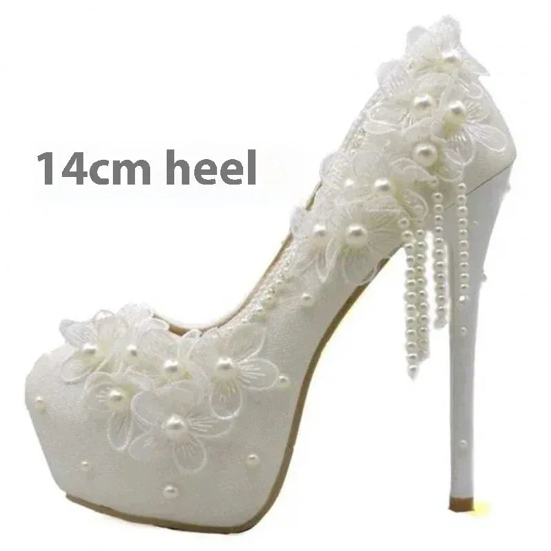 Male Lace High-heeled Shoes Korean Style, Flower Rhinestone Tassel Bride - DanaFashionstore