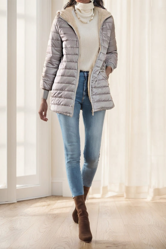 Aveloria Modichic Casual Versatile Solid Color Fleece Hooded Padded Padded Coat