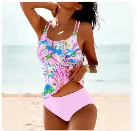 Retro Split High Waist Bikini Beach Print Strap Swimsuit - DanaFashionstore