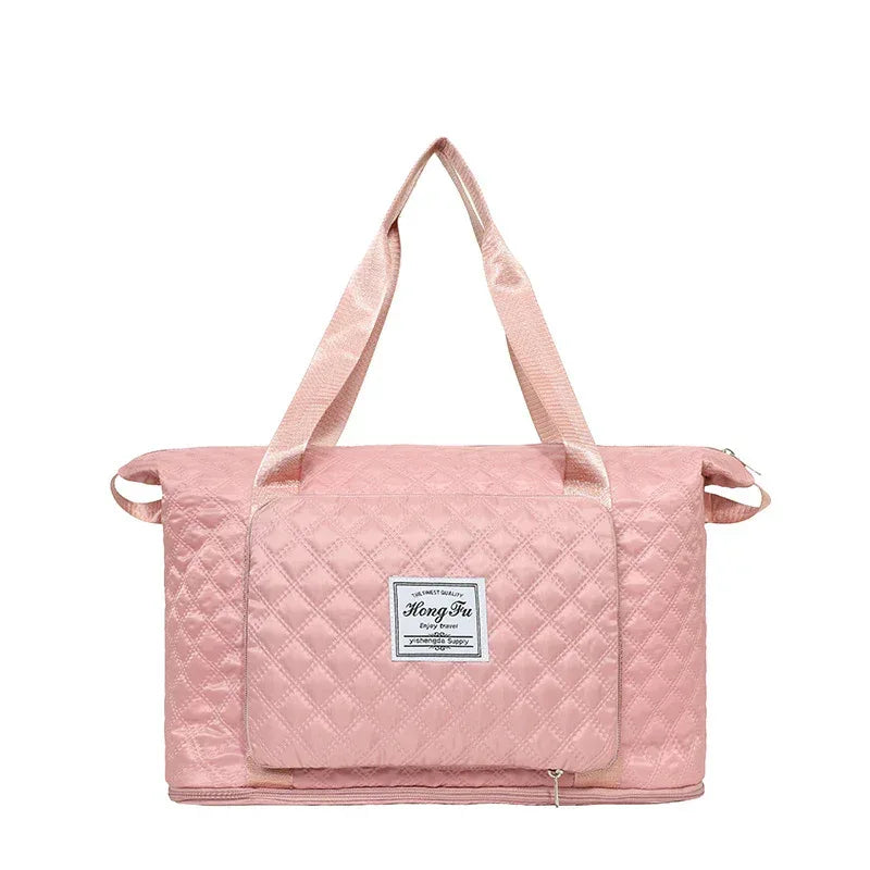 Foldable Travel Duffle Bag With Rhombus Sewing Design Large Capacity Fitness Handbag Portable Versatile Shoulder Bags Expandable Organizer - DanaFashionstore