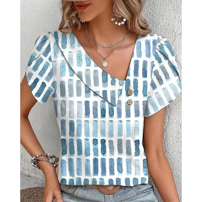 Casual Diagonal Collar Short-sleeved T-shirt - DanaFashionstore