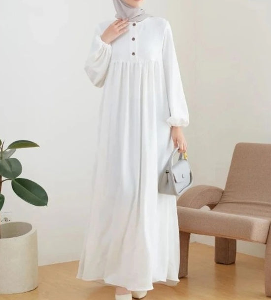 Women's Long Robe, Loose Puff Sleeve, Solid Color Dress
