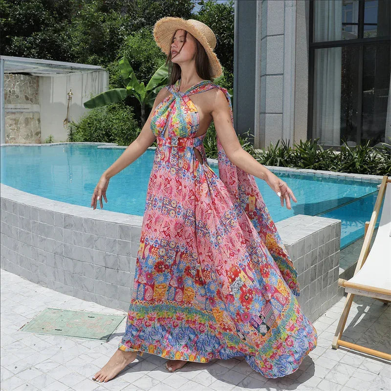 Women's Floral Large Hem Dress 2026 - Flowing A-Line Dress - DanaFashionstore
