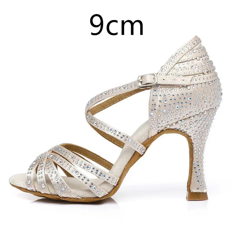 Latin Dance Shoes Hot Drilling Full Drilling Middle Heel - DanaFashionstore