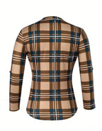 Women's Plaid Notch Neck Criss Cross Tie Short Sleeve T-Shirt - DanaFashionstore