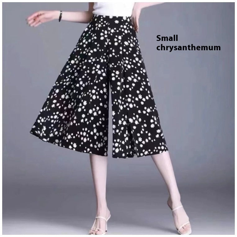 Slim And Casual High Waisted Printed Wide Leg Capris