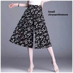 Slim And Casual High Waisted Printed Wide Leg Capris