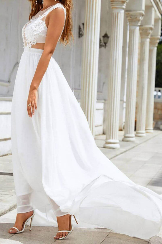 Chiffon Lace Trailing Wedding Large Swing Dress $52.47 Dana Fashion Color: White size: 2XL Women's clothing Product information: Fabric name: chiffon Applicable scenario: Wedding Color: White Sleeve type: sleeveless Main fabric composition: Polyester (pol