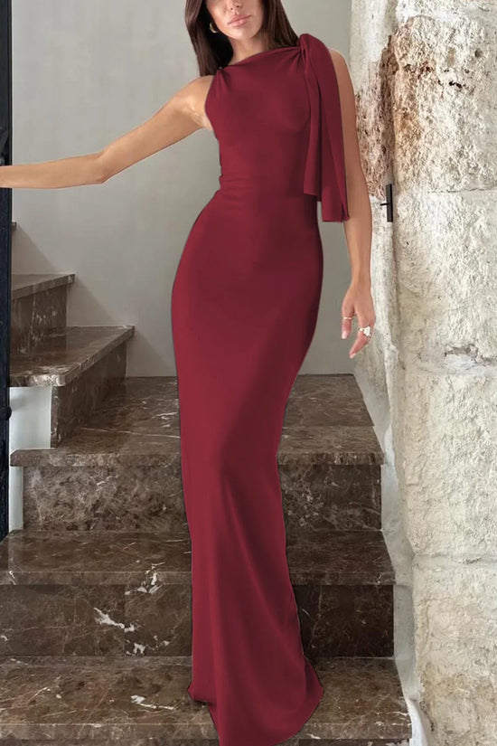 One-shoulder Ribbon Long Dress Ins Fashion Slim Sleeveless Dresses For Evening Party Club Clothing Women - DanaFashionstore