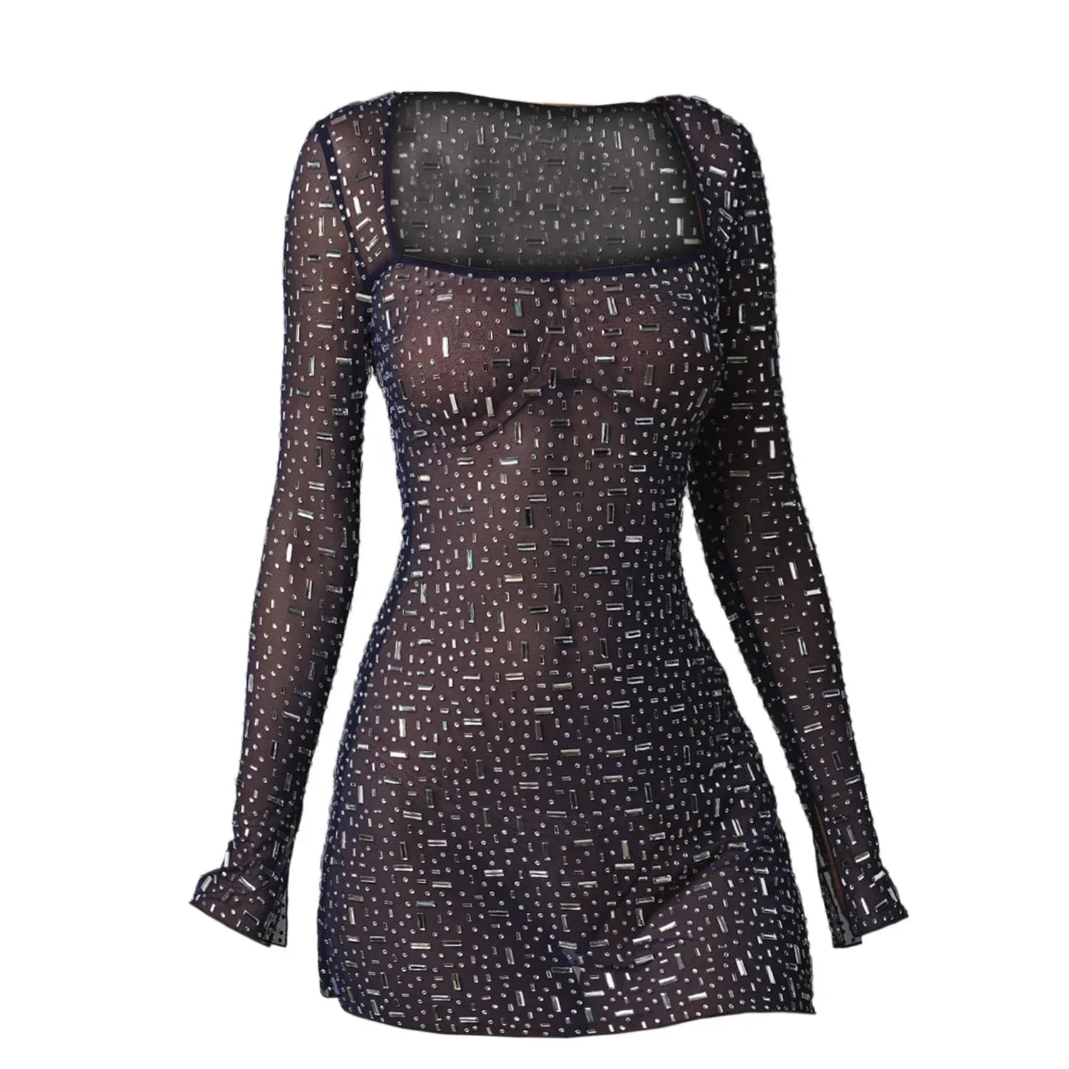 Sequin Square Collar Dress 2026 - Colorful Tight Party Dress - DanaFashionstore