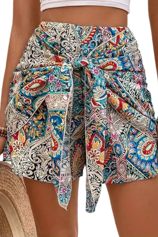 Slimming Lace Up Printed Irregular Skirt For Women