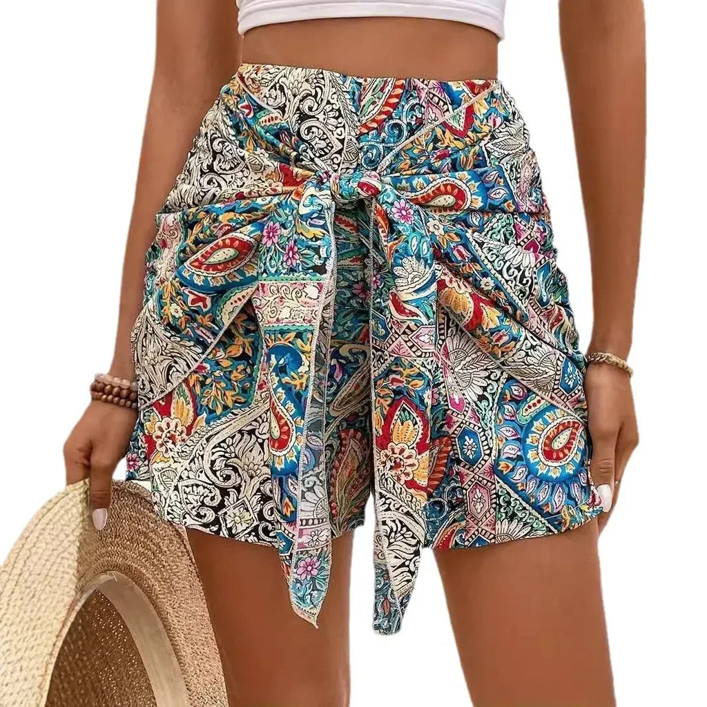 Slimming Lace Up Printed Irregular Skirt For Women - DanaFashionstore