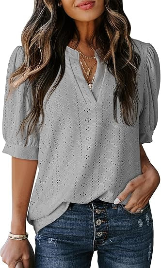 Women's Summer Business Casual Blouse V-neck Short Sleeve Shirt