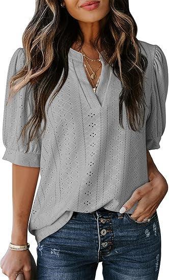 Women's Summer Business Casual Blouse V-neck Short Sleeve Shirt - DanaFashionstore