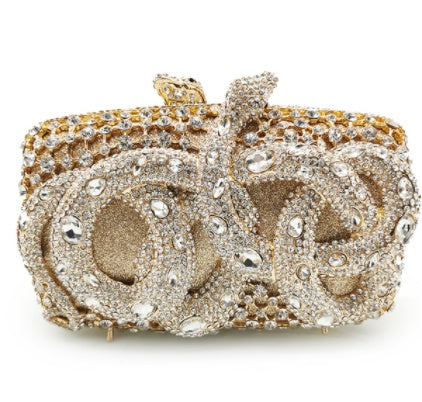 Python Diamond-studded Dinner Bag Magnetic Clasp Chain Clutch - Dana Fashion