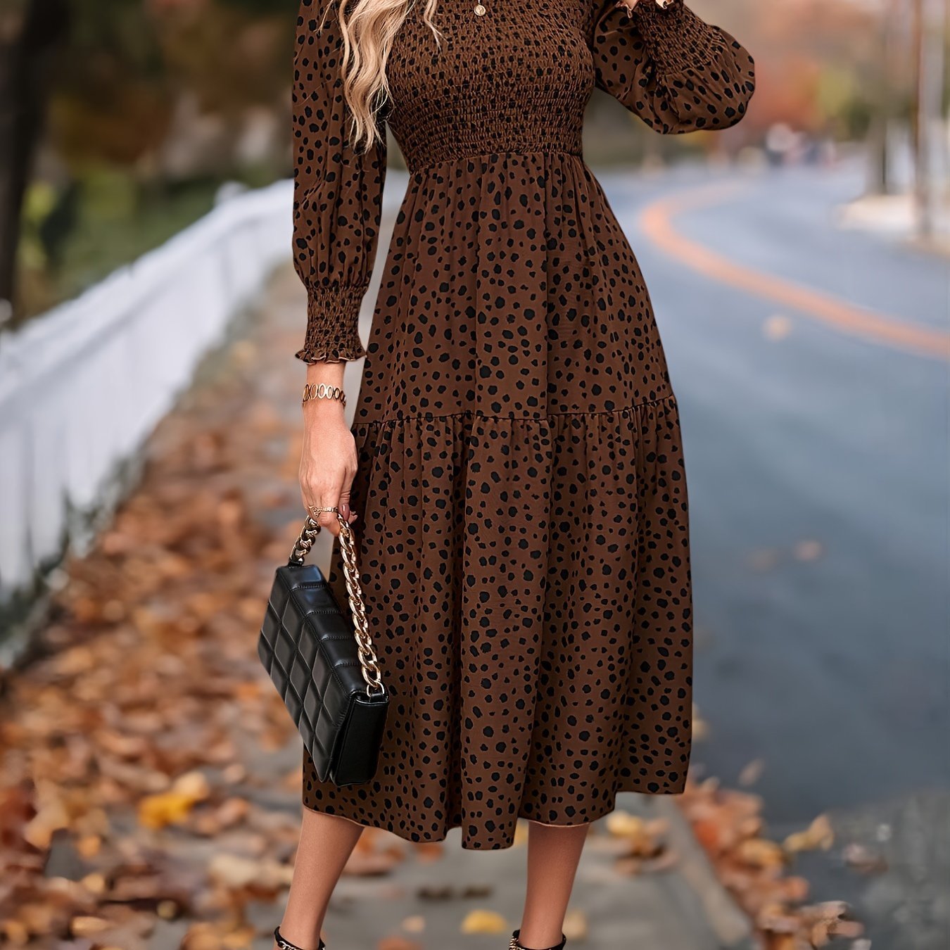 Women's Clothing Leopard Print Long Sleeve Dress - Dana Fashion