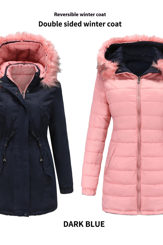 Double-sided Detachable Fur Collar Hat Quilted Parka