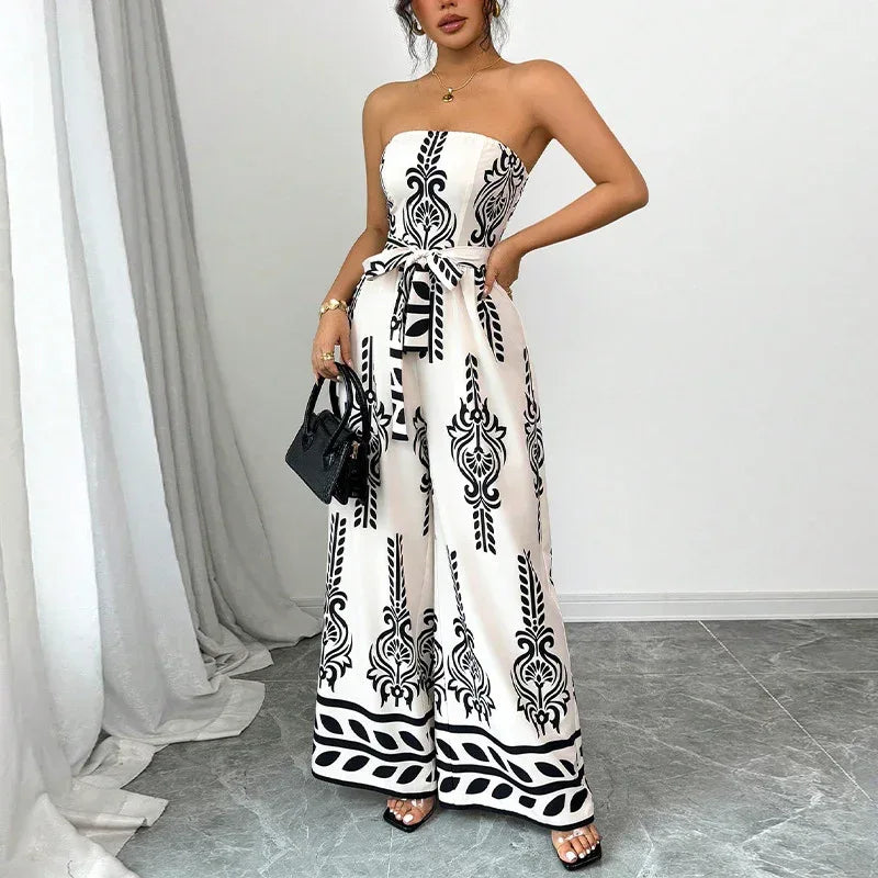 Wide-Leg Printed Jumpsuit 2026 - Slim Fit Tied Casual Jumpsuit - DanaFashionstore