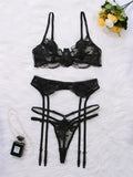 New Embroidered Sexy Lingerie Suit Three-piece Set With Steel Ring - DanaFashionstore