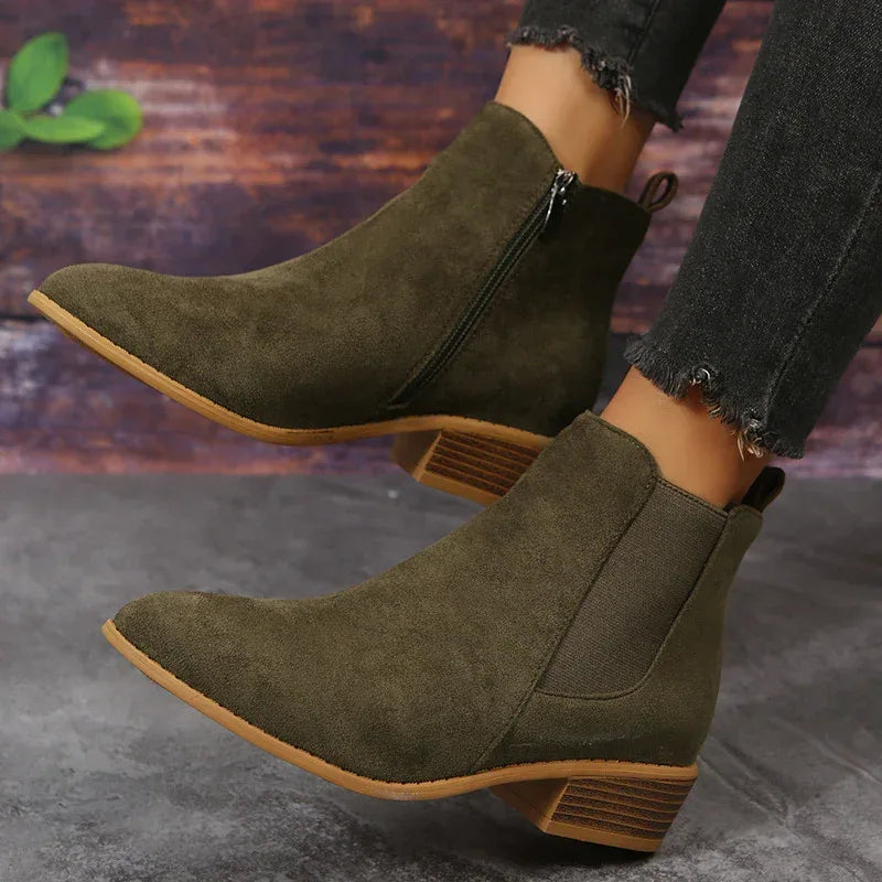 Pointed Suede Elastic Band, Thick Heel Casual Single Shoes For Women - DanaFashionstore