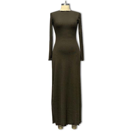 Long Sleeve Knitted Wooden Ear Turtleneck Waist-controlled Slim Fit Slimming Dress - Dana Fashion