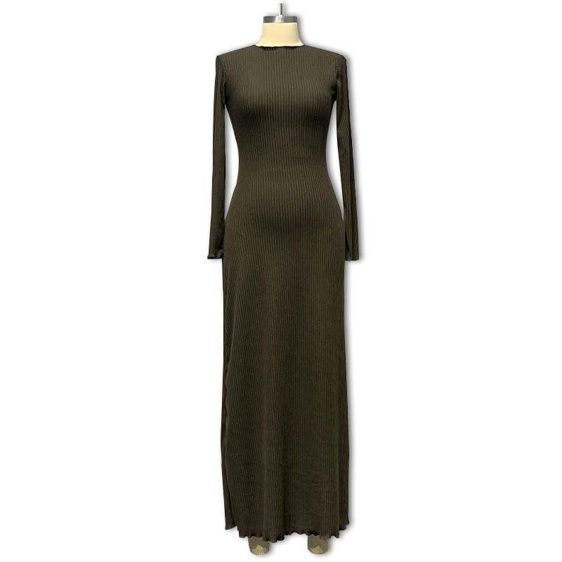 Long Sleeve Knitted Wooden Ear Turtleneck Waist-controlled Slim Fit Slimming Dress - Dana Fashion