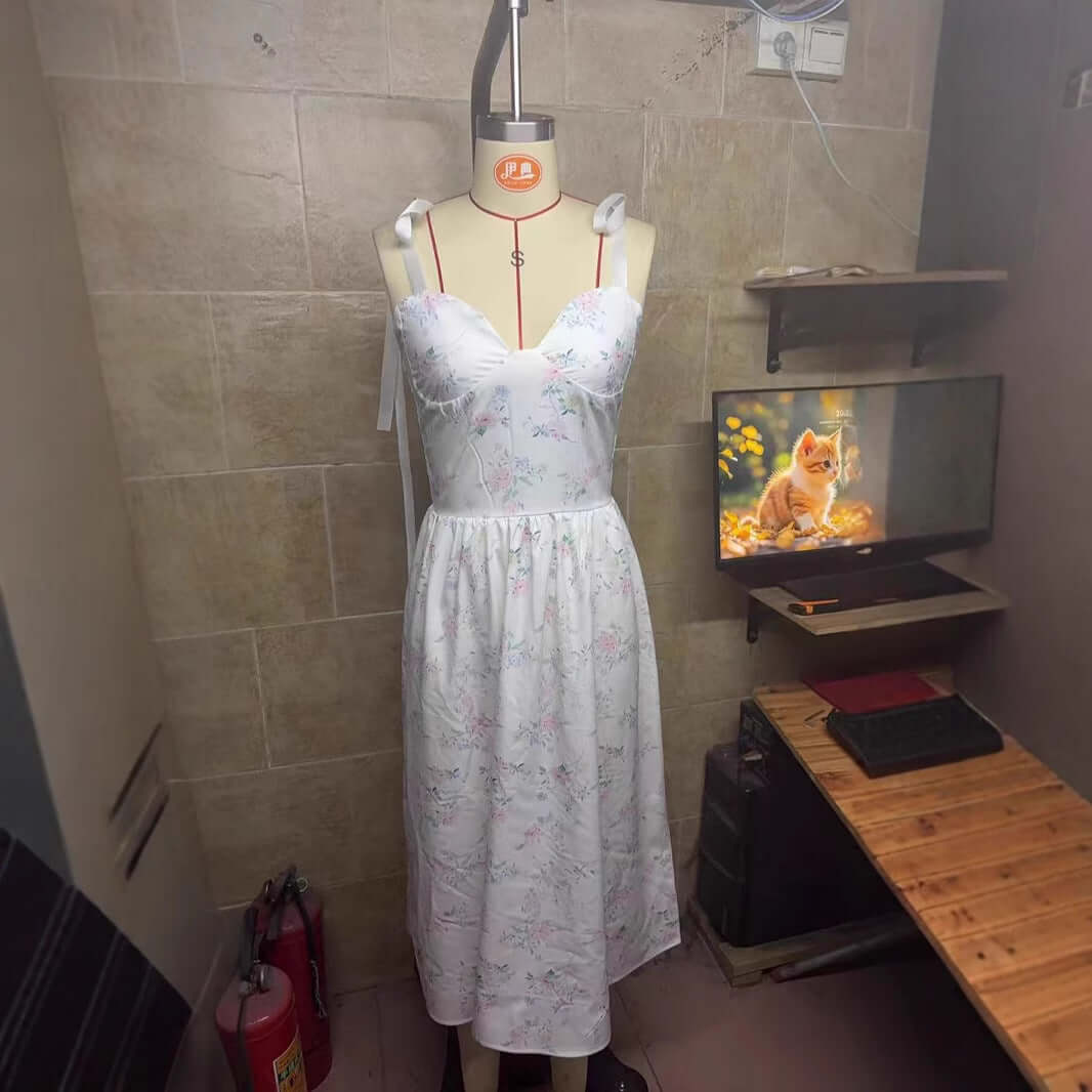 Women's Spring Clothing Elegant Low-cut Split Sling Dress $34.90 Dana Fashion Color: White Size: L Women's clothing Product information: Pattern: Printing Skirt type: suspender skirt Color: White Size: S,M,L,XL Style type: temperament commute Popular elem