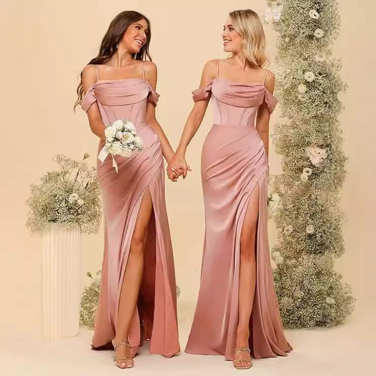 Off-the-shoulder Satin Bridesmaid Corset Ball Gown $138.96 Dana Fashion Color: Black Size: US10 Women's clothing Product information: Color: Dusty Rose, royal blue, navy blue, orange, emerald green, pink, olive green, black, red, gray, burnt orange, gold,