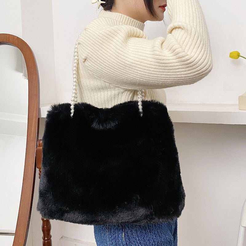 Women's Fashion Plush Pearl Shoulder Bag - Dana Fashion