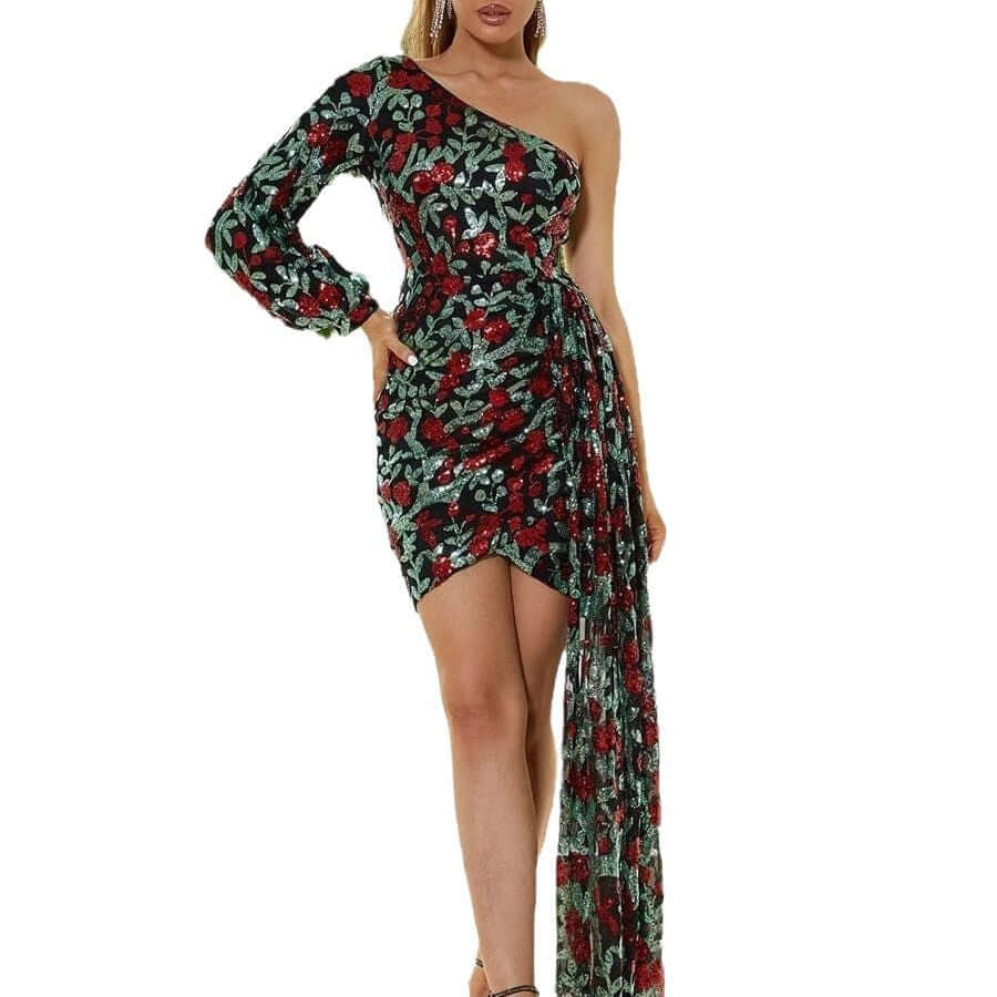 Off-shoulder Host Banquet Skirt Evening Dress $62.46 Dana Fashion Color: Black Gold Size: L Women's clothing Product information: Color: white, black and gold Waist Type: Mid waist Size: S,M,L,XL,XXL Main fabric composition: Polyester Sleeve length: long