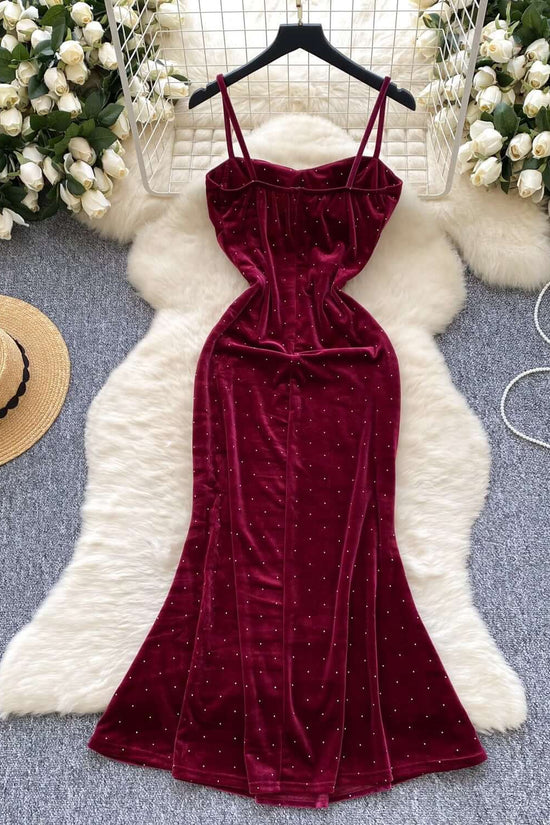 Women's Sexy Socialite Pleated Waist Tight Suspender Dress $65.99 Dana Fashion Color: Wine Red Size: L Women's clothing Product information: Color: black, wine red Waist type: high waist Size: M,L Skirt length: mid-length skirt Style: pullover Main fabric