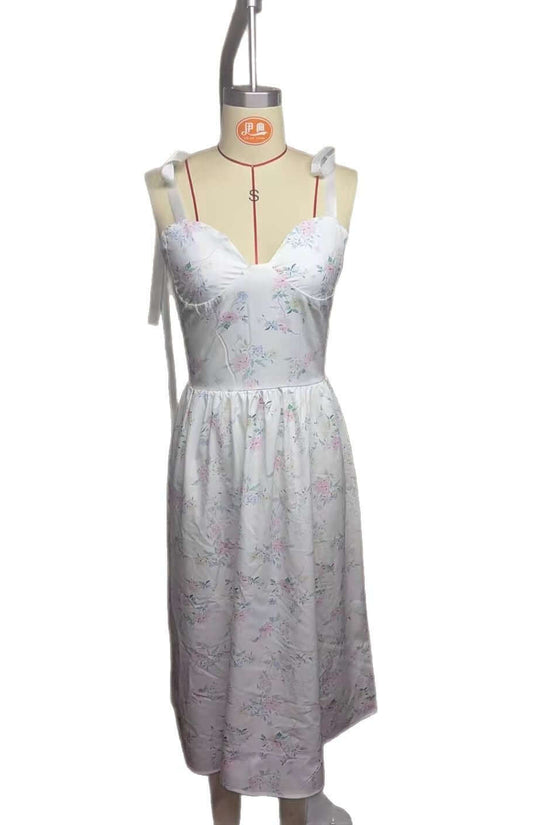 Women's Spring Clothing Elegant Low-cut Split Sling Dress $34.90 Dana Fashion Color: White Size: L Women's clothing Product information: Pattern: Printing Skirt type: suspender skirt Color: White Size: S,M,L,XL Style type: temperament commute Popular elem