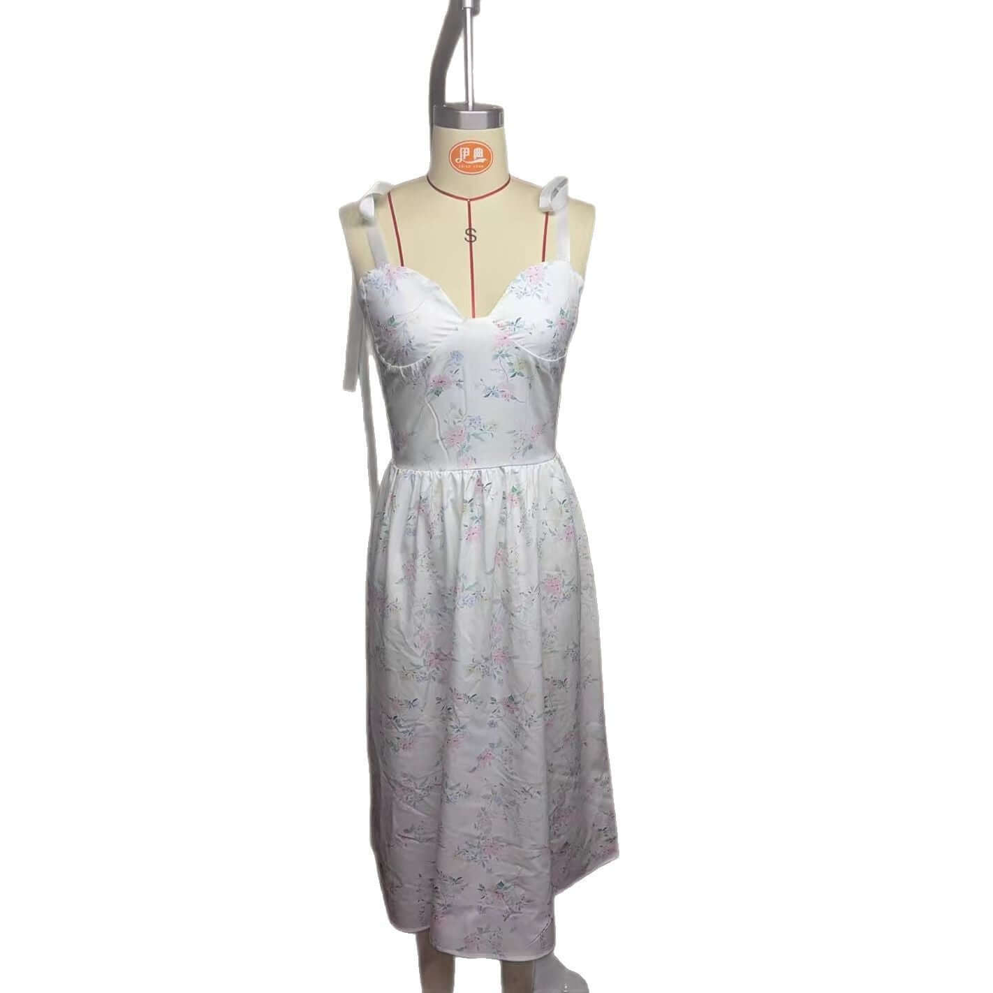 Women's Spring Clothing Elegant Low-cut Split Sling Dress $34.90 Dana Fashion Color: White Size: L Women's clothing Product information: Pattern: Printing Skirt type: suspender skirt Color: White Size: S,M,L,XL Style type: temperament commute Popular elem