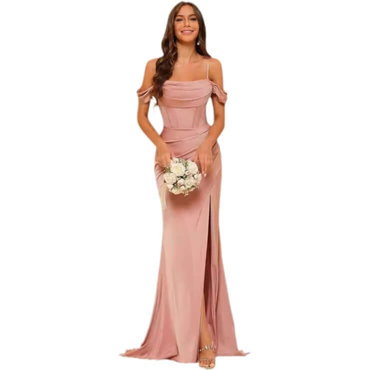 Off-the-shoulder Satin Bridesmaid Corset Ball Gown $138.96 Dana Fashion Color: Black Size: US10 Women's clothing Product information: Color: Dusty Rose, royal blue, navy blue, orange, emerald green, pink, olive green, black, red, gray, burnt orange, gold,