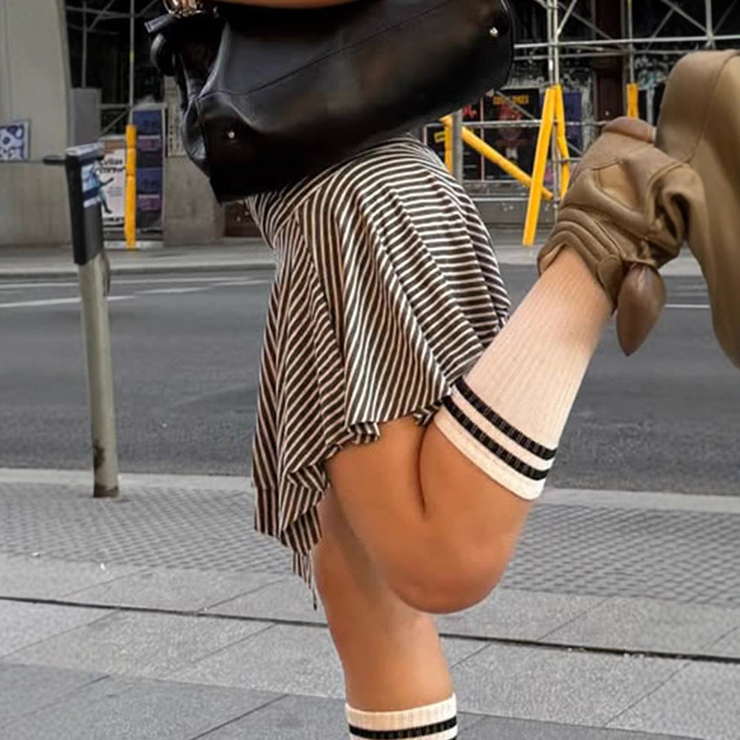 Fashion Hot Girl Street Style Short Striped Asymmetric Skirt Summer - Dana Fashion