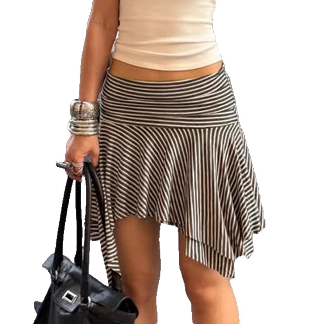 Fashion Hot Girl Street Style Short Striped Asymmetric Skirt Summer - Dana Fashion
