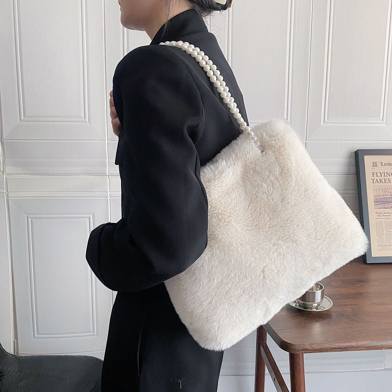 Women's Fashion Plush Pearl Shoulder Bag - Dana Fashion