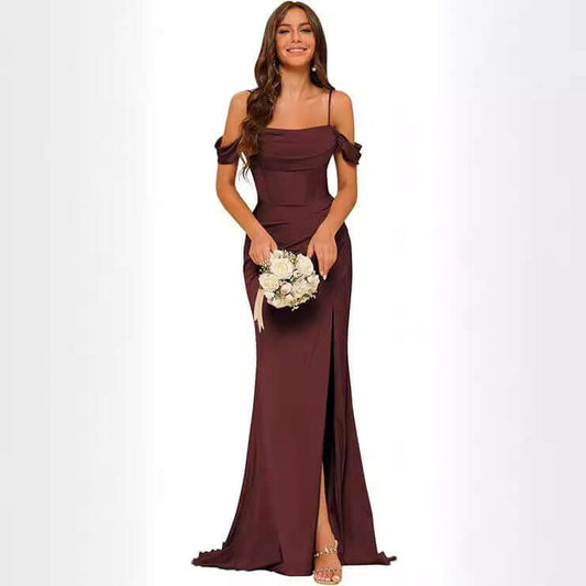 Off-the-shoulder Satin Bridesmaid Corset Ball Gown $138.96 Dana Fashion Color: Black Size: US10 Women's clothing Product information: Color: Dusty Rose, royal blue, navy blue, orange, emerald green, pink, olive green, black, red, gray, burnt orange, gold,