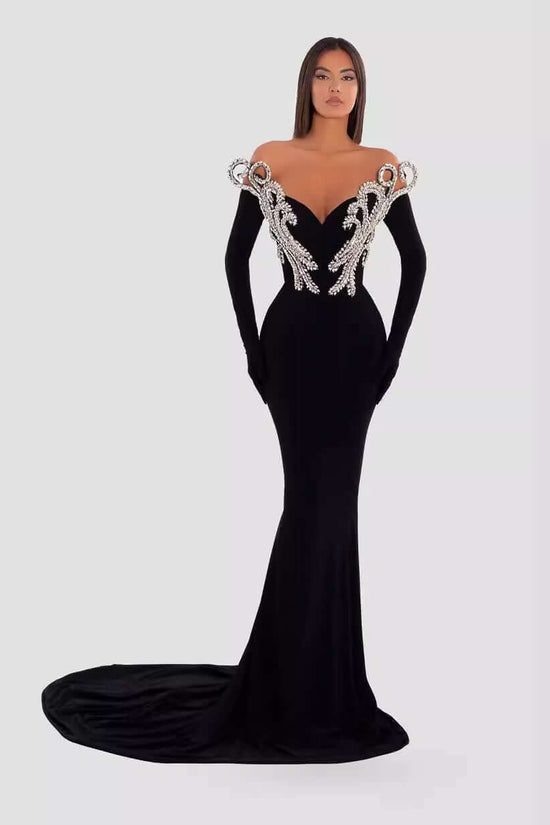 Black Bandeau Slim-fit Skinny Long And Ground Dress $276.55 Dana Fashion Color: Black Size: L Women's clothing Product information: Pattern: Character Skirt type: tight skirt Color: Black Waist Type: Mid waist Size: S,M,L Style type: temperament commute C