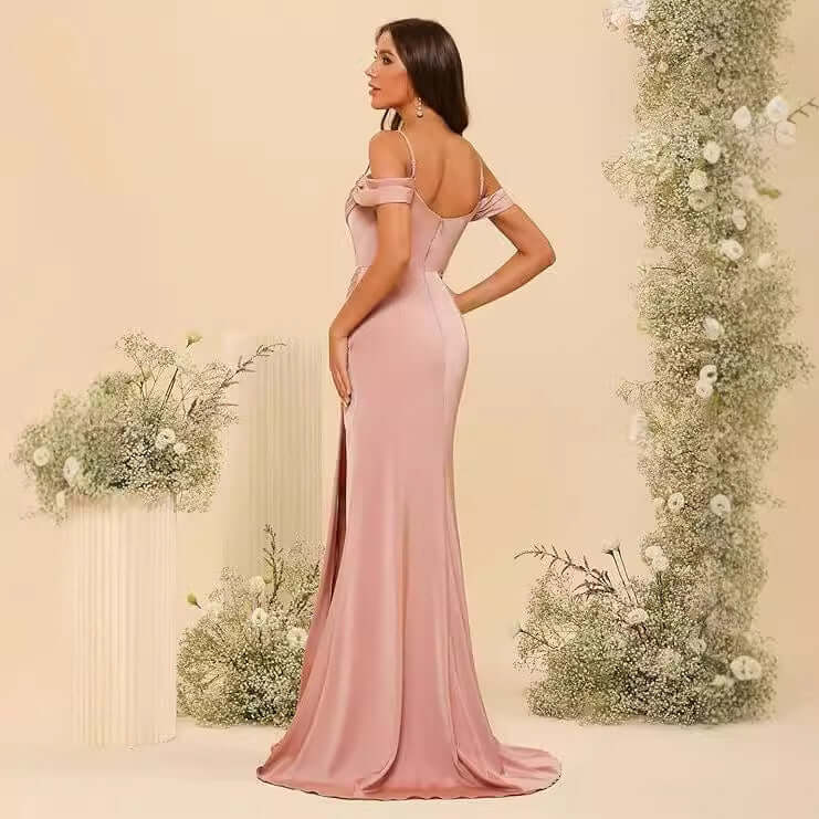 Off-the-shoulder Satin Bridesmaid Corset Ball Gown $138.96 Dana Fashion Color: Black Size: US10 Women's clothing Product information: Color: Dusty Rose, royal blue, navy blue, orange, emerald green, pink, olive green, black, red, gray, burnt orange, gold,